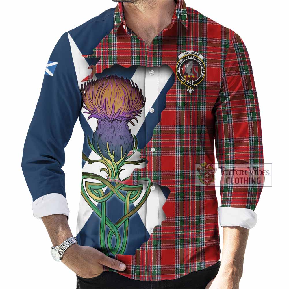 MacBean (MacBain) Tartan Family Crest Long Sleeve Button Shirt Scottish Thistle Celtic Inspired - Tartan Vibes Clothing