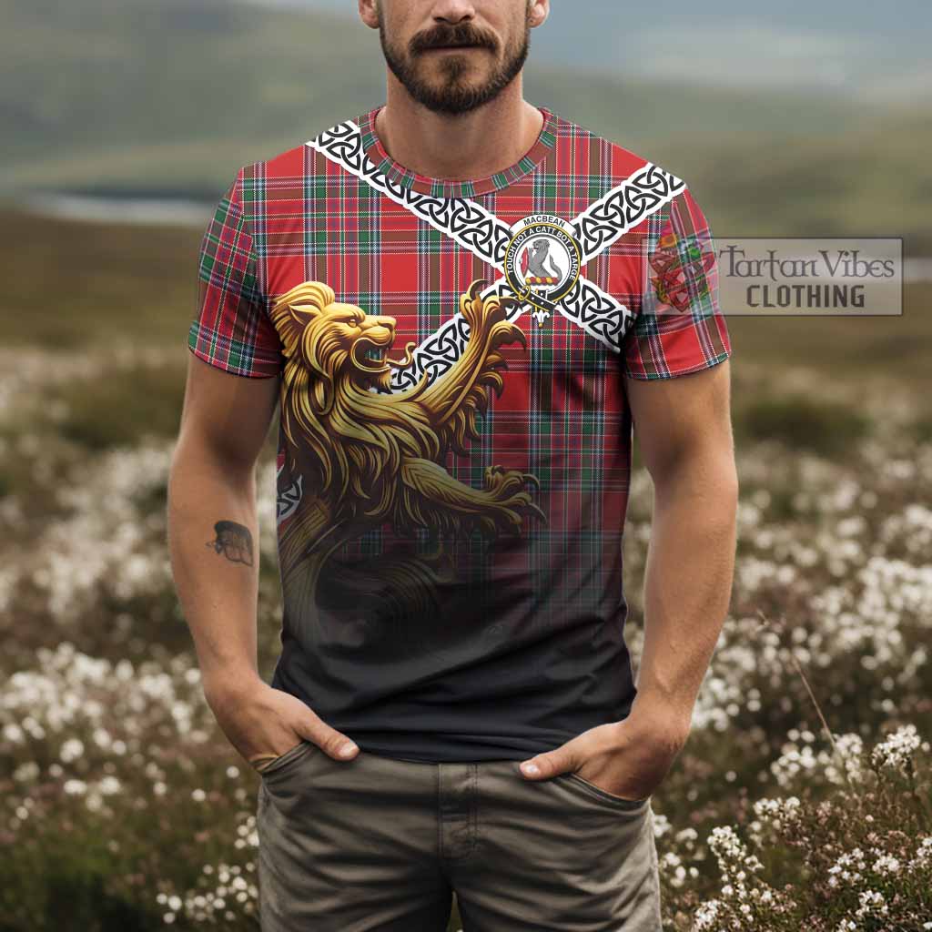 MacBean (MacBain) Crest Tartan T-Shirt with Golden Lion Emblem Celtic Style - Tartan Vibes Clothing