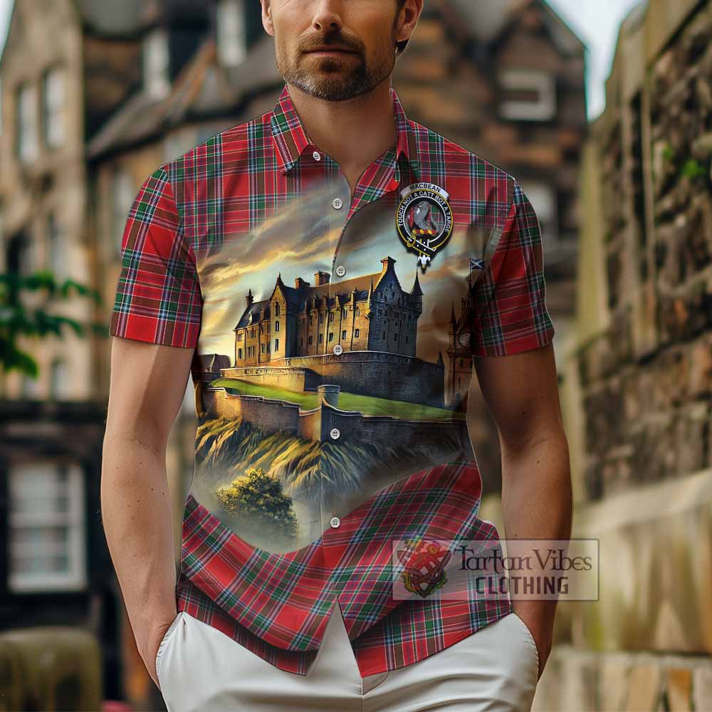 MacBean (MacBain) Tartan Family Crest Hawaiian Shirt with Scottish Ancient Castle Style - Tartan Vibes Clothing