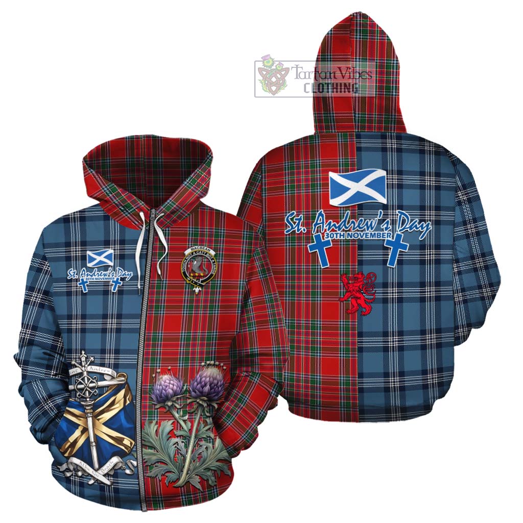 MacBean (MacBain) Tartan Cotton Hoodie Happy St. Andrew's Day Half Tartan Style - Tartan Vibes Clothing