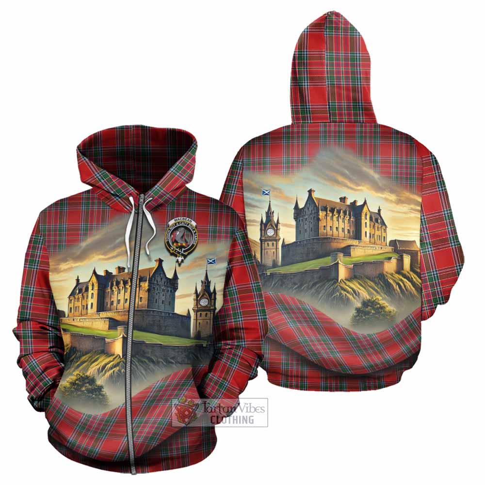 MacBean (MacBain) Tartan Family Crest Hoodie with Scottish Ancient Castle Style Zip Hoodie - Tartan Vibes Clothing