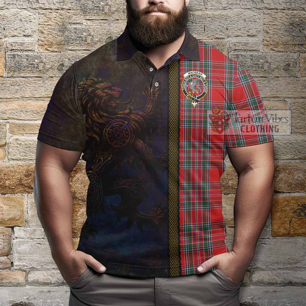 Tartan Vibes Clothing MacBean (MacBain) Tartan Family Crest Polo Shirt Alba Gu Brath Be Brave Lion Ancient Style