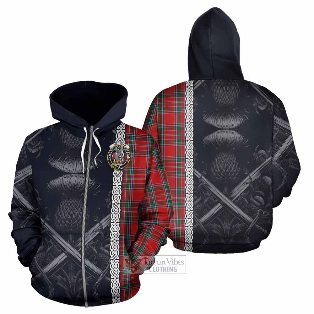 MacBean (MacBain) Tartan Hoodie with Family Crest Cross Sword Thistle Celtic Vibes Zip Hoodie - Tartan Vibes Clothing