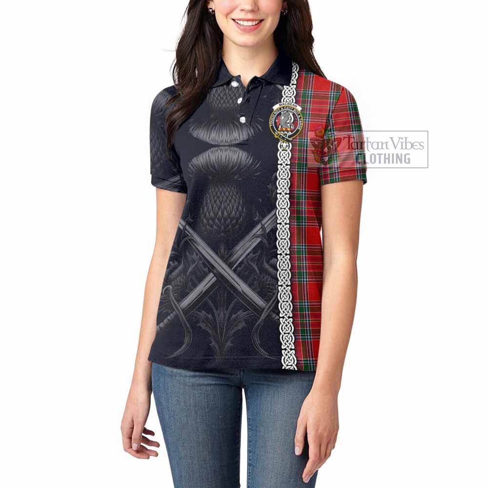 MacBean (MacBain) Tartan Women's Polo Shirt with Family Crest Cross Sword Thistle Celtic Vibes - Tartan Vibes Clothing