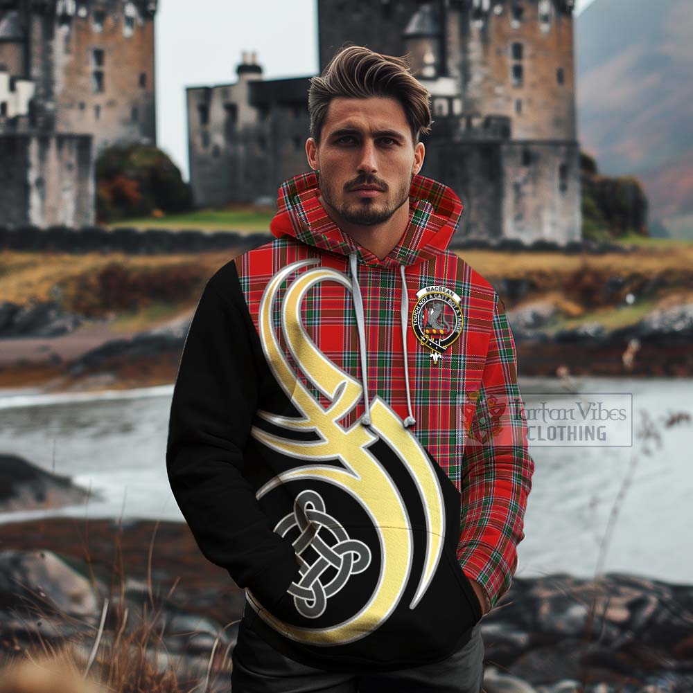MacBean (MacBain) Tartan Cotton Hoodie with Family Crest and Celtic Symbol Style - Tartan Vibes Clothing