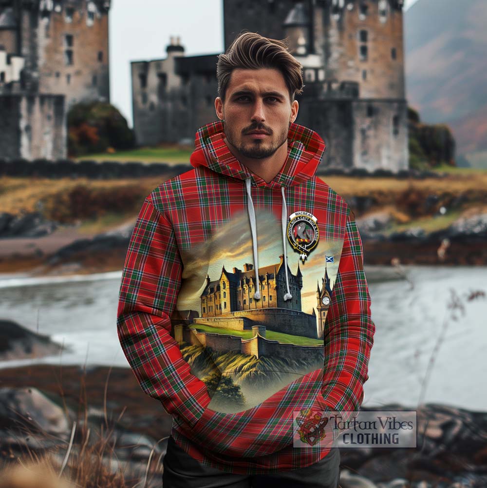 MacBean (MacBain) Tartan Family Crest Cotton Hoodie with Scottish Ancient Castle Style - Tartan Vibes Clothing