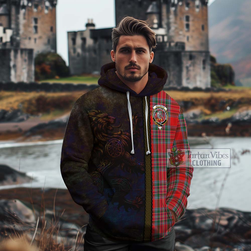 Tartan Vibes Clothing MacBean (MacBain) Tartan Family Crest Cotton Hoodie Alba Gu Brath Be Brave Lion Ancient Style