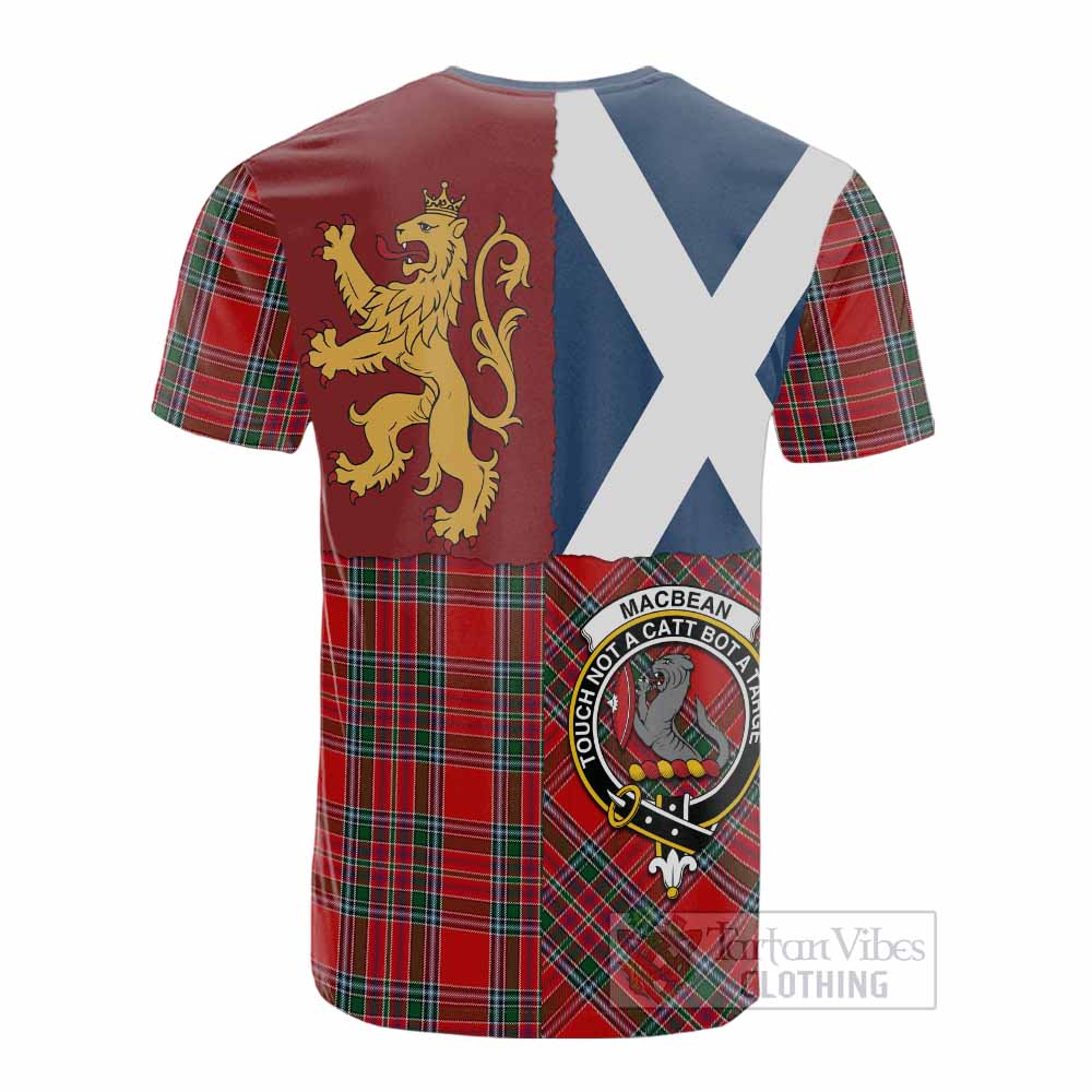 MacBean (MacBain) Crest Tartan Cotton T-shirt with Lion Rampant Saltire Style - Tartan Vibes Clothing