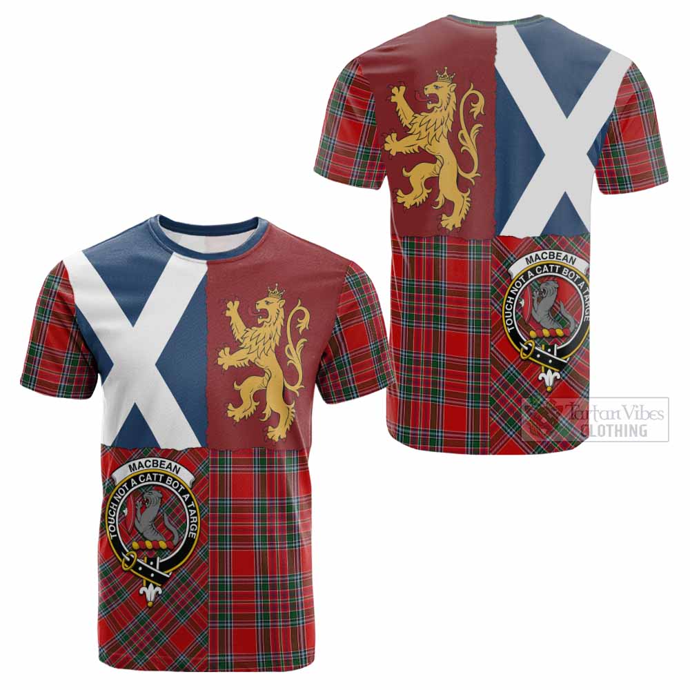 MacBean (MacBain) Crest Tartan Cotton T-shirt with Lion Rampant Saltire Style - Tartan Vibes Clothing