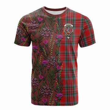 MacBean (MacBain) Family Crest Tartan Cotton T-shirt Scottish Thistle Flower Pattern Half Style