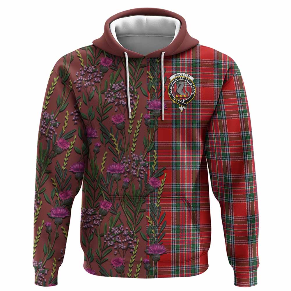 MacBean (MacBain) Family Crest Tartan Hoodie Scottish Thistle Flower Pattern Half Style - Tartan Vibes Clothing