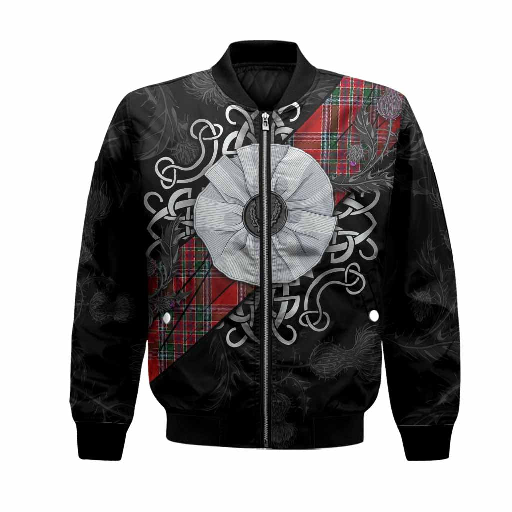 MacBean (MacBain) Tartan Bomber Jacket Jacobite White Rose Unisex Black - Tartan Vibes Clothing