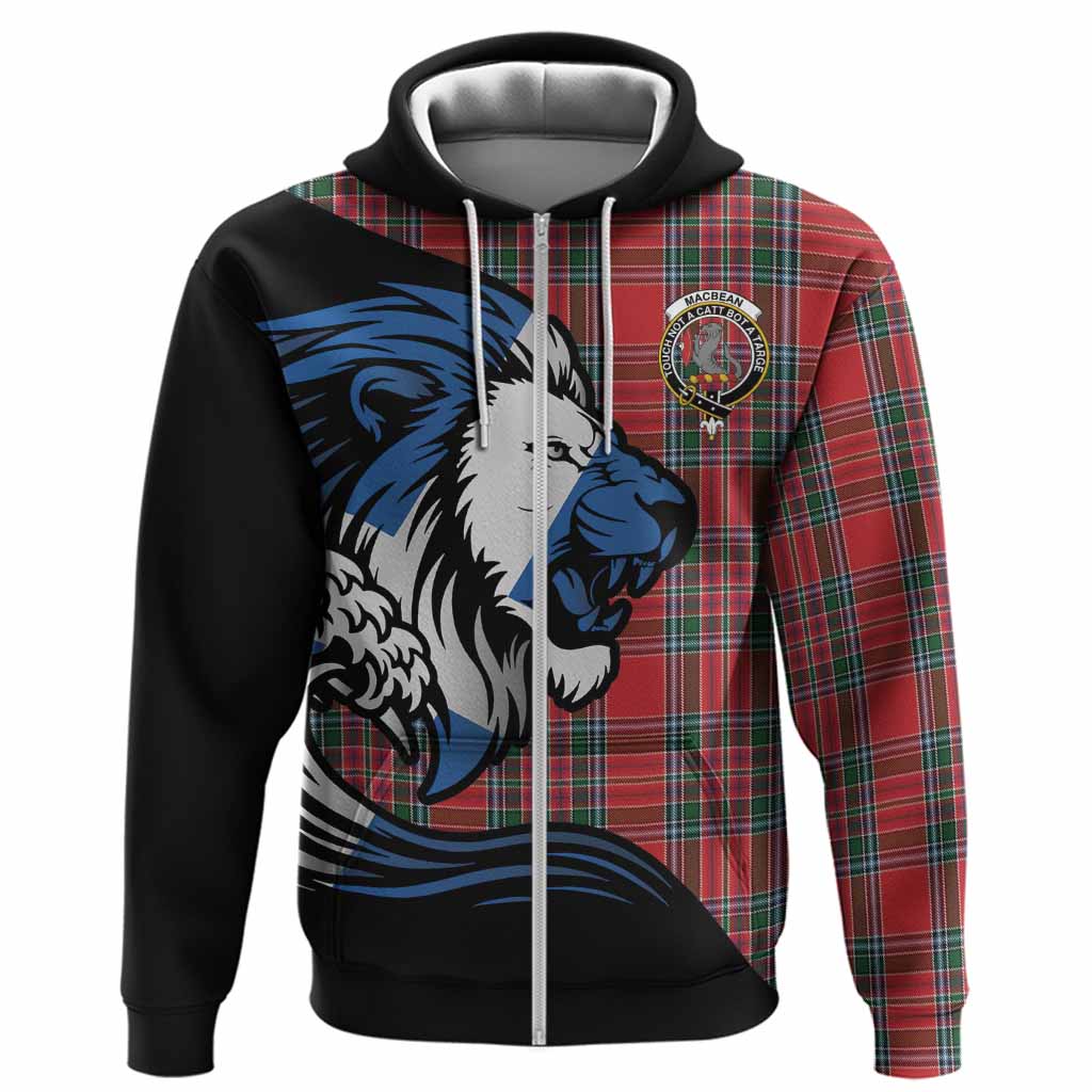 MacBean (MacBain) Tartan Crest Hoodie Scottish Golden Lions Wave Flow