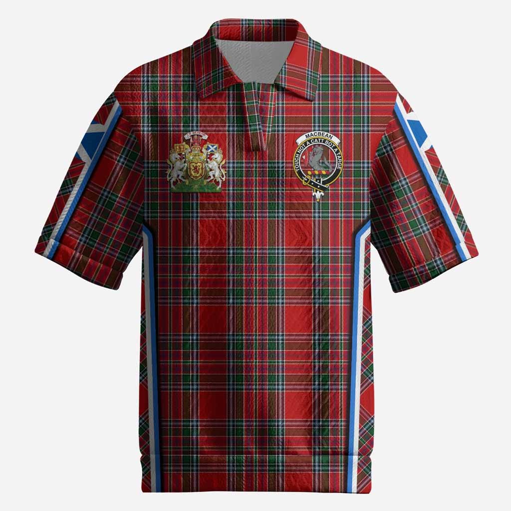 MacBean (MacBain) Tartan Crest Men’s Polo Sweater Top Scotland Coat of Arm Flag Style
