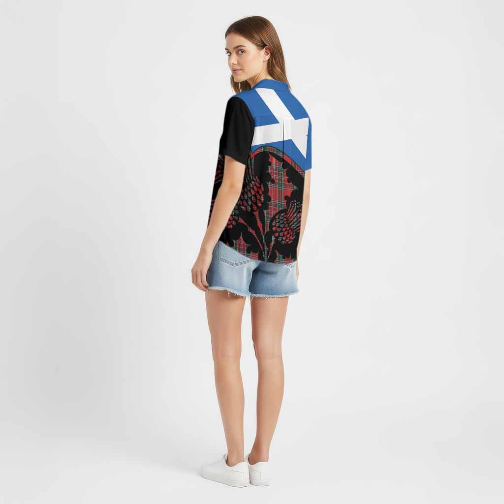 MacBean (MacBain) Tartan Family Crest Cotton Hawaiian Shirt Scotland Thistle Floral Flag Style