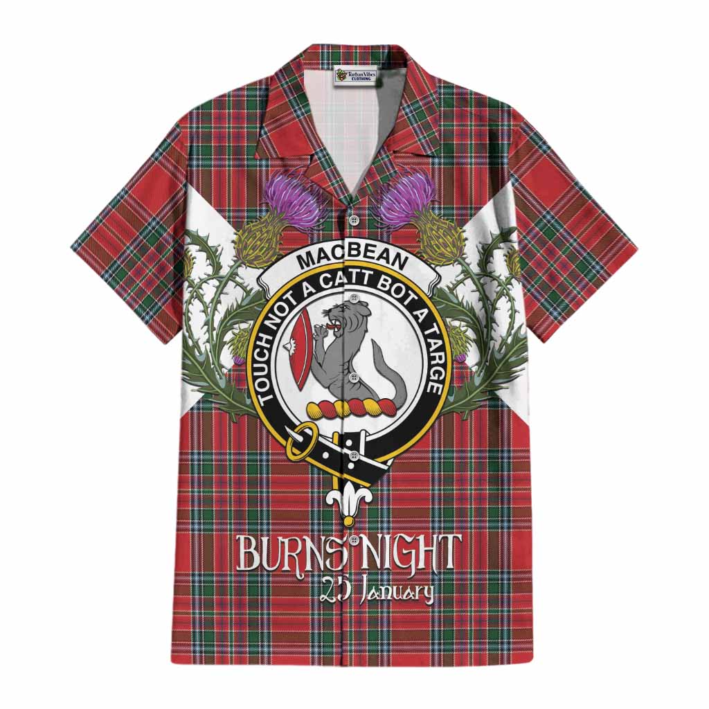 MacBean (MacBain) Tartan Family Crest Cotton Hawaiian Shirt Scottish Burns Night Thistle Floral