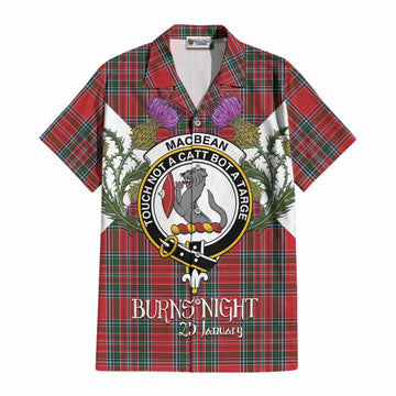 MacBean (MacBain) Tartan Family Crest Cotton Hawaiian Shirt Scottish Burns Night Thistle Floral