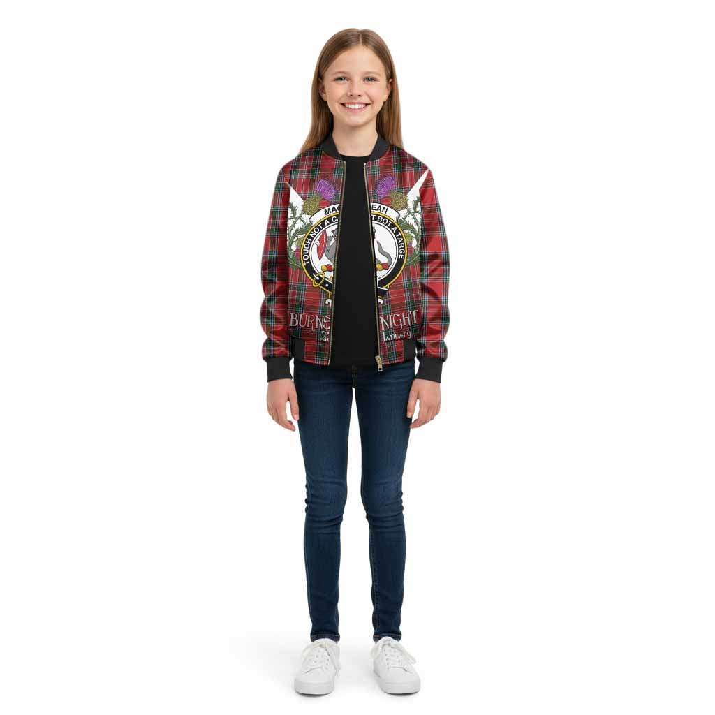 MacBean (MacBain) Tartan Family Crest Kid Bomber Jacket Scottish Burns Night Thistle Floral