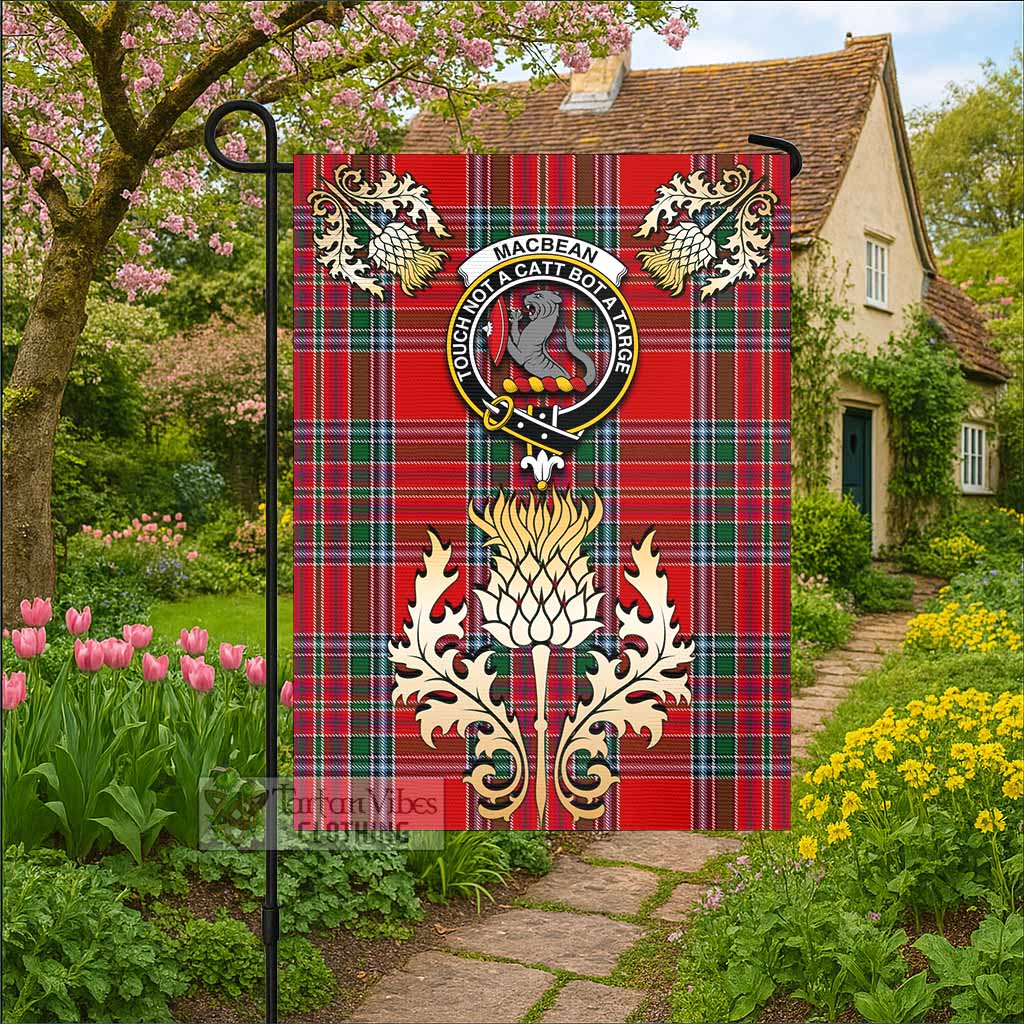 MacBean (MacBain) Tartan Garden Flag with Golden Regal Scottish Thistle Emblem - Tartan Vibes Clothing
