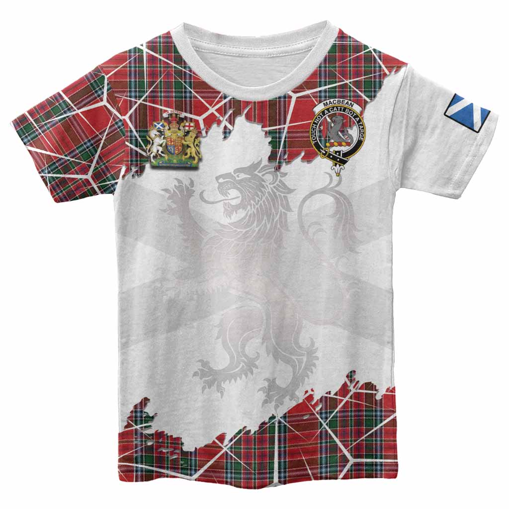 MacBean (MacBain) Tartan Kid T-shirt with Family Crest and Lion Rampant Grunge Style