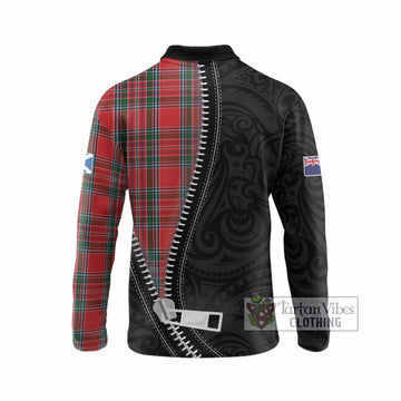 MacBean (MacBain) Tartan Long Sleeve Polo Shirt New Zealand Pattern Unique Zipper Stylized