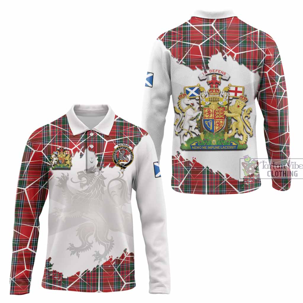 MacBean (MacBain) Tartan Long Sleeve Polo Shirt with Family Crest and Lion Rampant Grunge Style