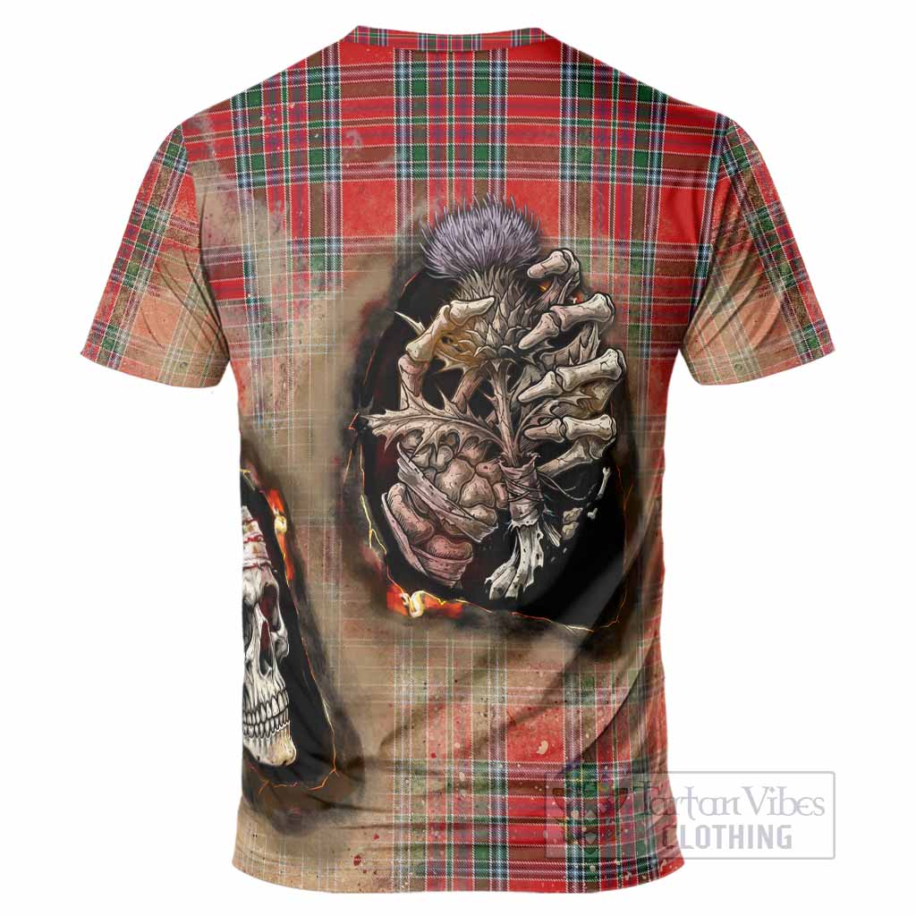 MacBean (MacBain) Tartan T-Shirt Halloween Skeleton With Thistle Burning Effect - Tartan Vibes Clothing