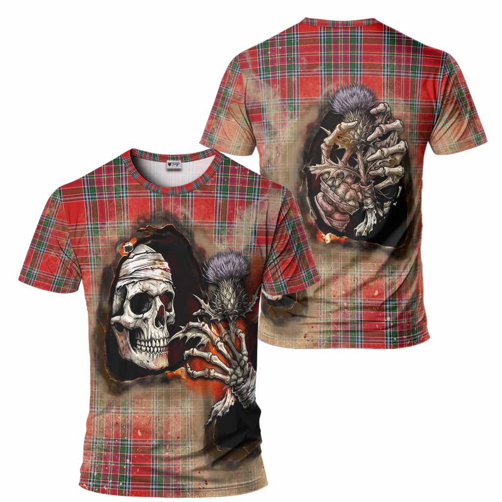 MacBean (MacBain) Tartan T-Shirt Halloween Skeleton With Thistle Burning Effect - Tartan Vibes Clothing