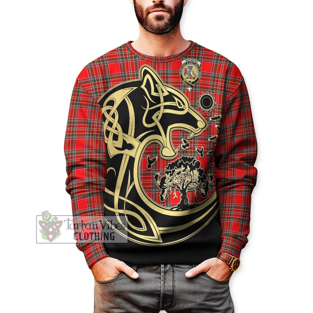 MacBean Modern Tartan Sweatshirt with Family Crest Celtic Wolf Style Unisex - Tartan Vibes Clothing