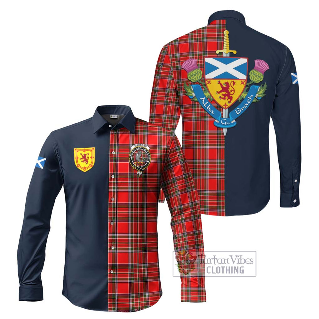 Tartan Vibes Clothing MacBean Modern Tartan Long Sleeve Button Shirt with Scottish Lion Royal Arm Half Style
