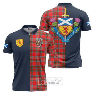 MacBean Modern Tartan Zipper Polo Shirt Alba with Scottish Lion Royal Arm Half Style Unisex - Tartan Vibes Clothing