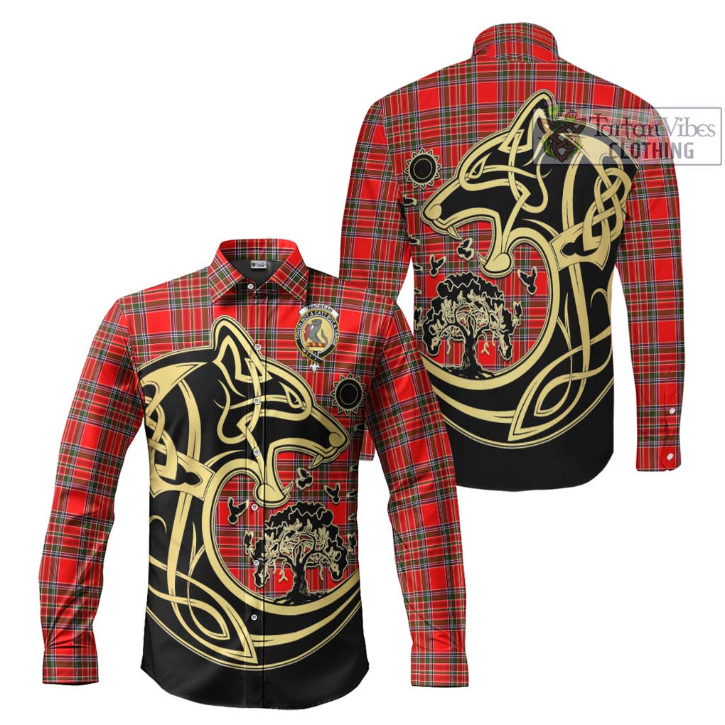 MacBean Modern Tartan Long Sleeve Button Shirt with Family Crest Celtic Wolf Style Men's Shirt S - Tartan Vibes Clothing
