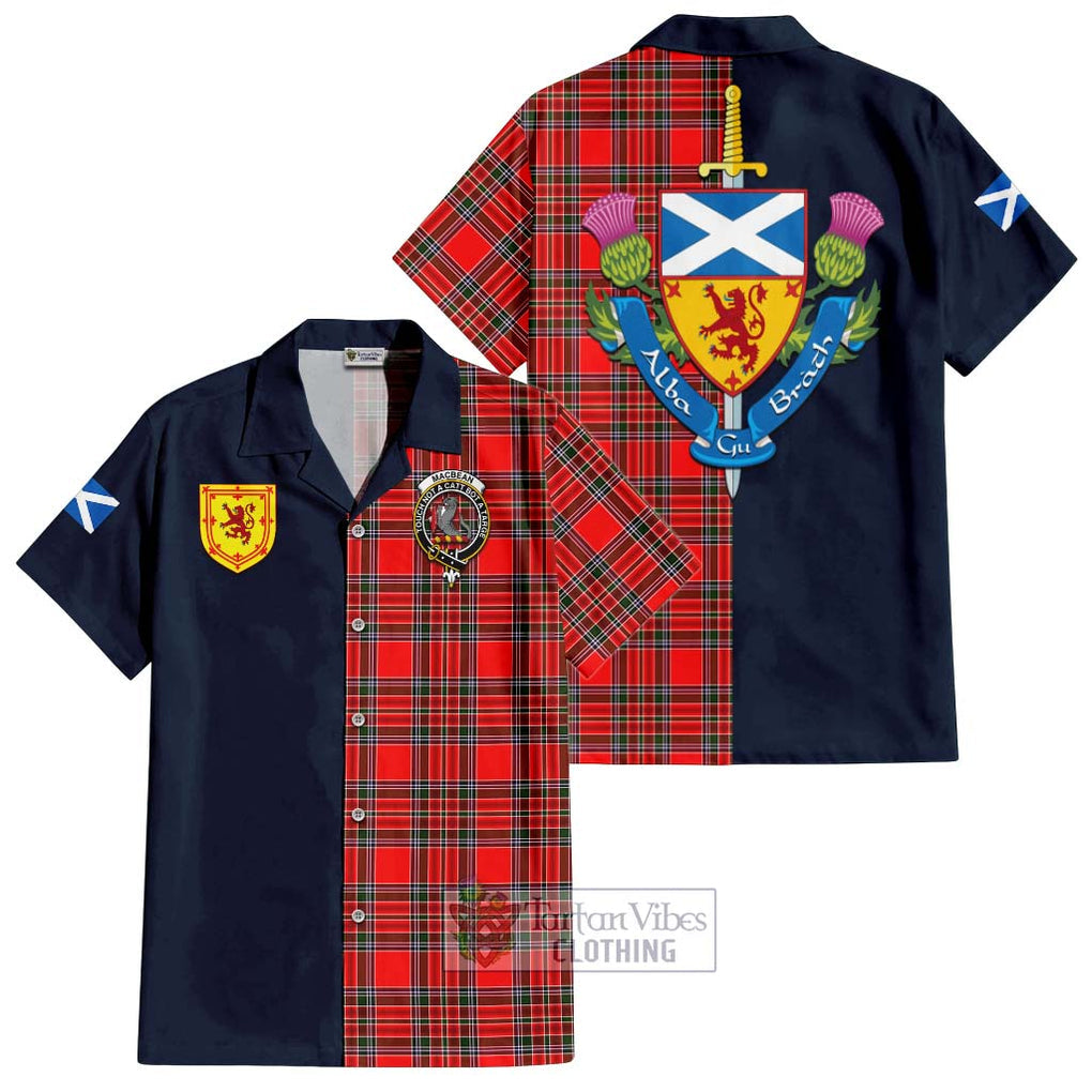 MacBean Modern Tartan Hawaiian Shirt Alba with Scottish Lion Royal Arm Half Style Kid - Tartan Vibes Clothing