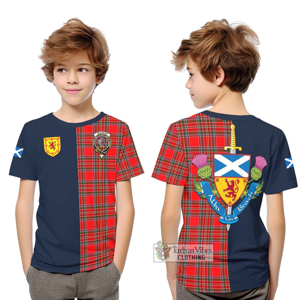 MacBean Modern Tartan Kid T-Shirt Alba with Scottish Lion Royal Arm Half Style Youth XL Size14 - Tartan Vibes Clothing