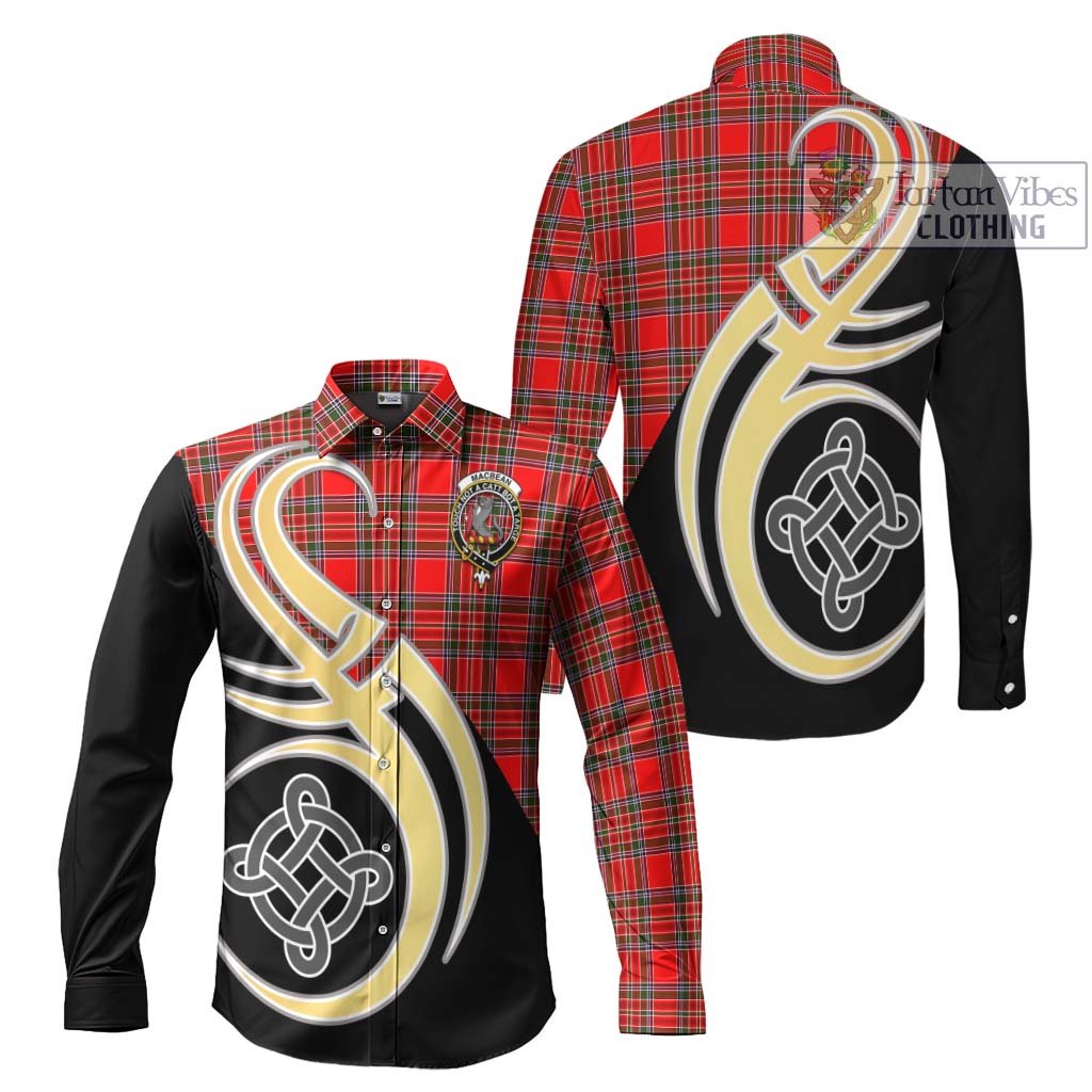 MacBean Modern Tartan Long Sleeve Button Shirt with Family Crest and Celtic Symbol Style Men's Shirt S - Tartan Vibes Clothing