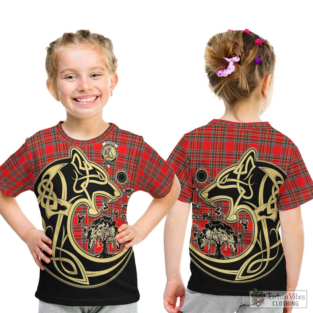 MacBean Modern Tartan Kid T-Shirt with Family Crest Celtic Wolf Style - Tartan Vibes Clothing