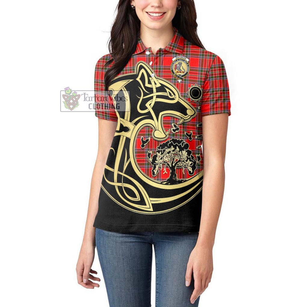 MacBean Modern Tartan Women's Polo Shirt with Family Crest Celtic Wolf Style - Tartan Vibes Clothing