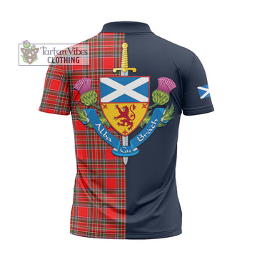 MacBean Modern Tartan Zipper Polo Shirt Alba with Scottish Lion Royal Arm Half Style - Tartan Vibes Clothing
