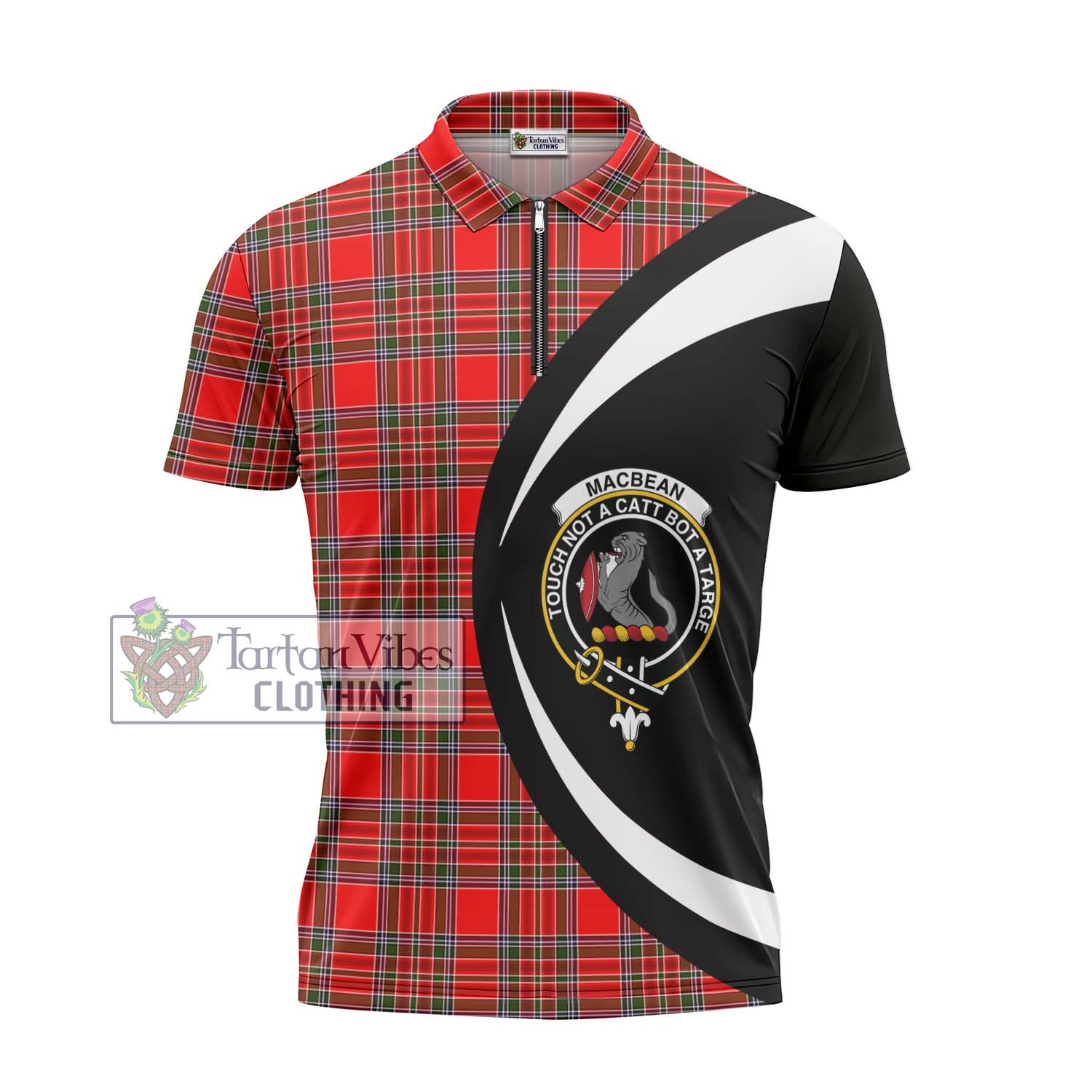 MacBean Modern Tartan Zipper Polo Shirt with Family Crest Circle Style - Tartan Vibes Clothing