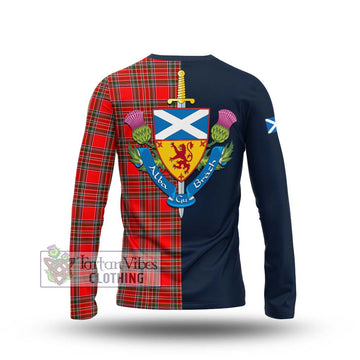 MacBean Modern Tartan Long Sleeve T-Shirt Alba with Scottish Lion Royal Arm Half Style - Tartan Vibes Clothing
