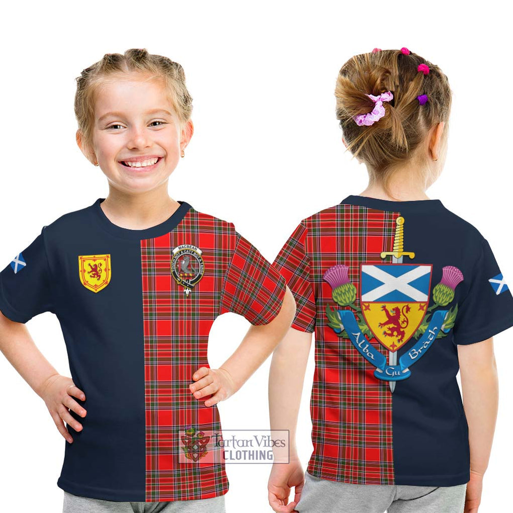 MacBean Modern Tartan Kid T-Shirt Alba with Scottish Lion Royal Arm Half Style - Tartan Vibes Clothing