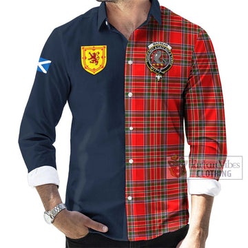 Tartan Vibes Clothing MacBean Modern Tartan Long Sleeve Button Shirt with Scottish Lion Royal Arm Half Style