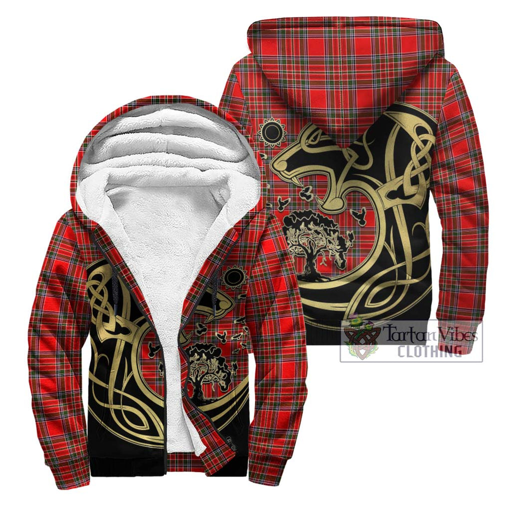 MacBean Modern Tartan Sherpa Hoodie with Family Crest Celtic Wolf Style Unisex - Tartan Vibes Clothing