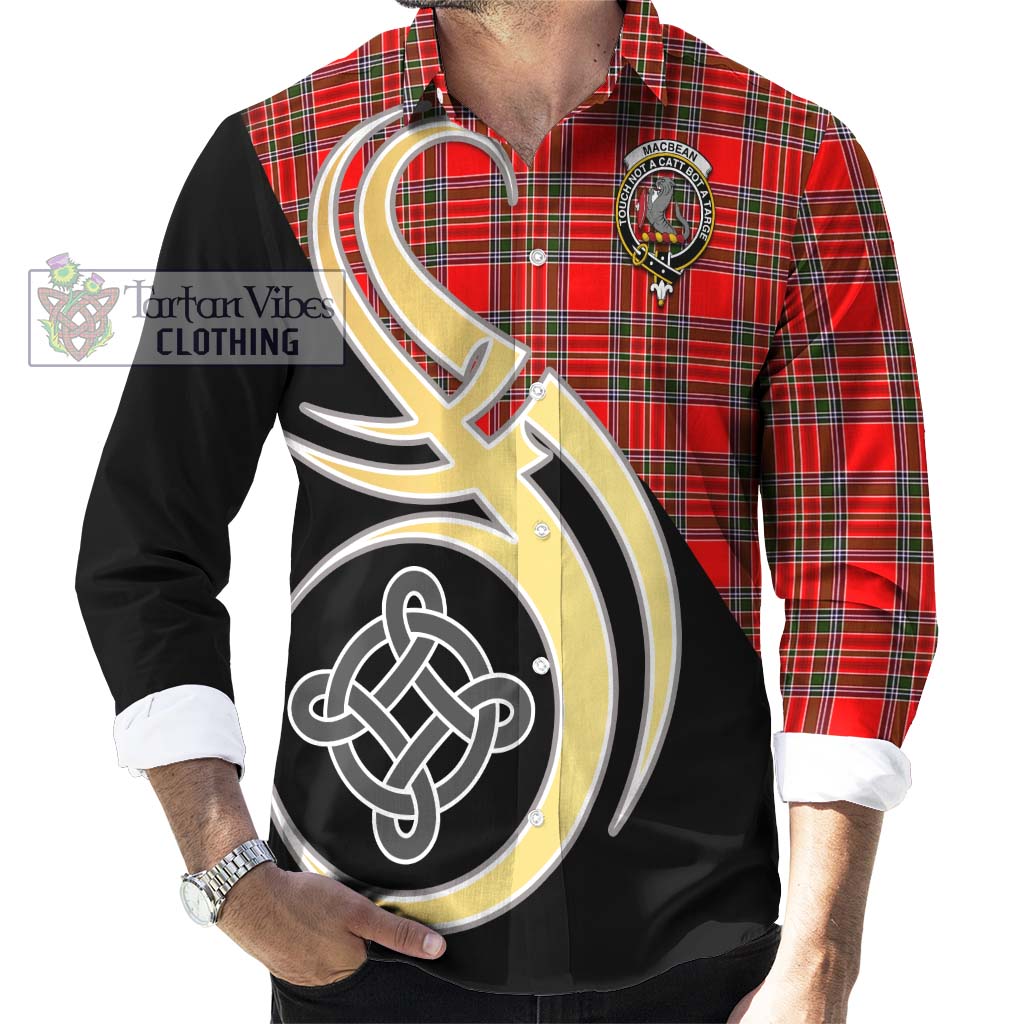 MacBean Modern Tartan Long Sleeve Button Shirt with Family Crest and Celtic Symbol Style - Tartan Vibes Clothing