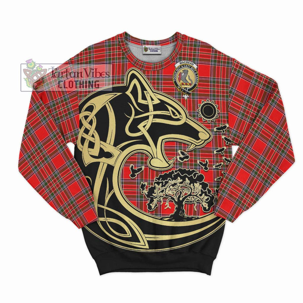 MacBean Modern Tartan Sweatshirt with Family Crest Celtic Wolf Style - Tartan Vibes Clothing