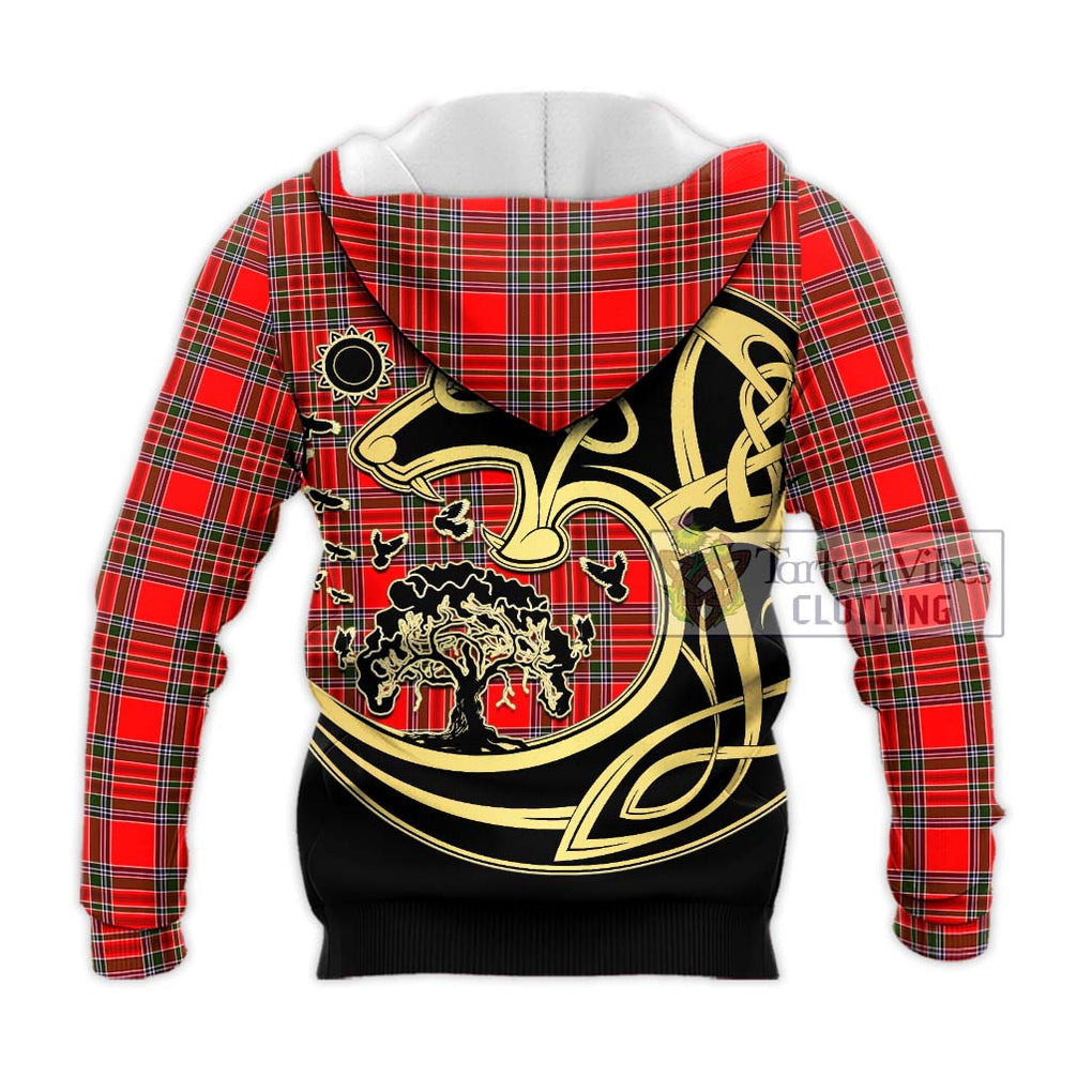 MacBean Modern Tartan Knitted Hoodie with Family Crest Celtic Wolf Style - Tartan Vibes Clothing
