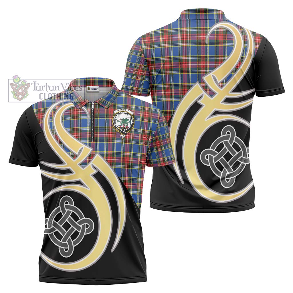 MacBeth (McBeth) Tartan Zipper Polo Shirt with Family Crest and Celtic Symbol Style Unisex - Tartan Vibes Clothing
