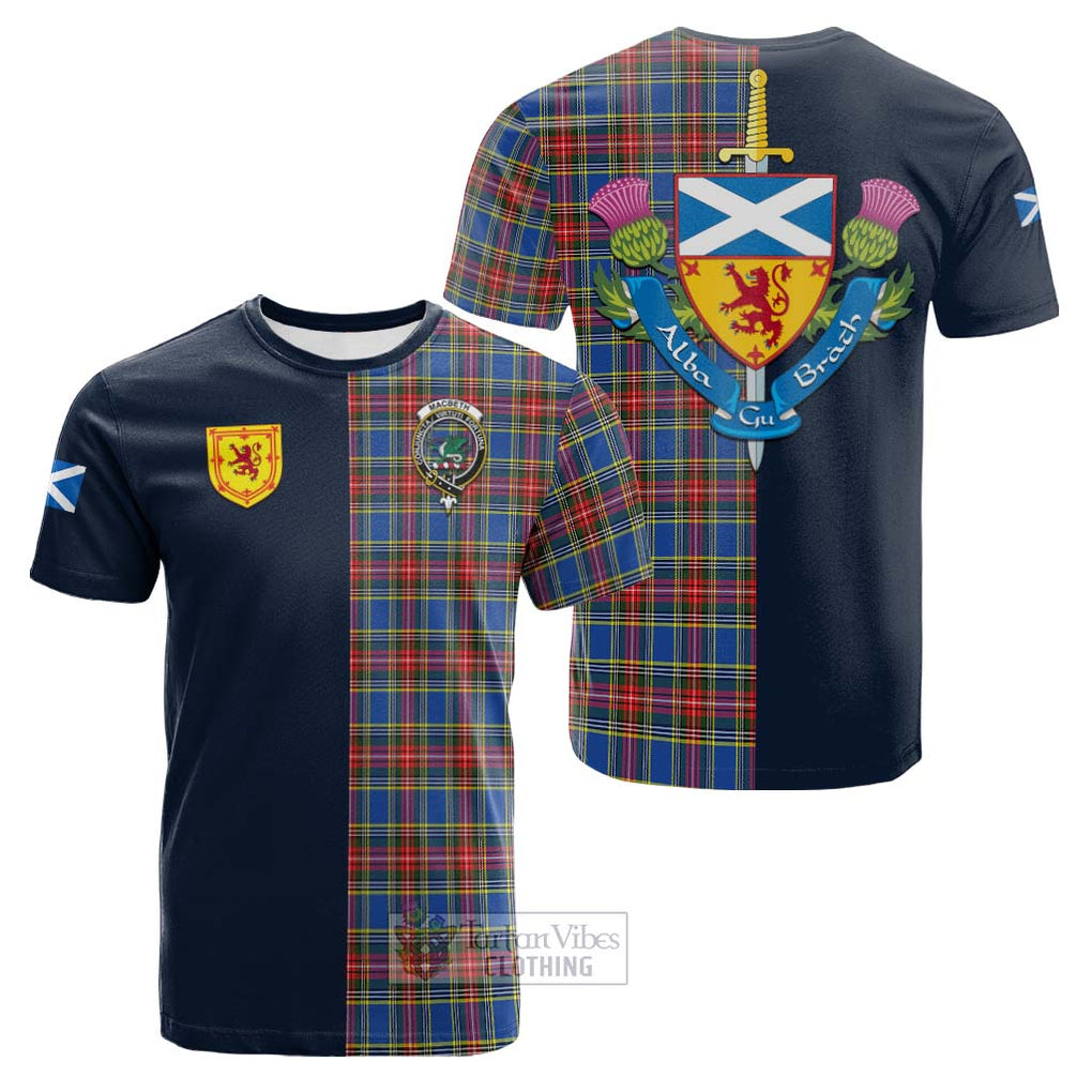 Tartan Vibes Clothing MacBeth Tartan Cotton T-shirt with Scottish Lion Royal Arm Half Style