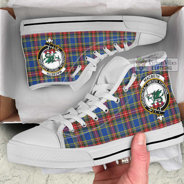 MacBeth (McBeth) Tartan High Top Shoes with Family Crest Kid High Top - White Sole - Tartan Vibes Clothing