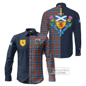Tartan Vibes Clothing MacBeth Tartan Long Sleeve Button Shirt with Scottish Lion Royal Arm Half Style